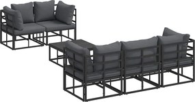 vidaXL Kerti Kanapé Szett párnával 6 pcs Fekete Acél