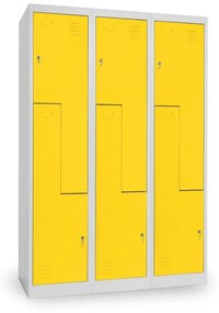 Fém szekrény Z, 3 szakasz, 120 x 50 x 180 cm, hengerzár, sárga - ral 1023