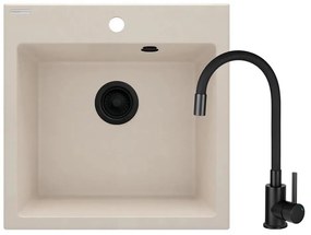 Deante ZQJN5103 - Mosogató EVORA 50x50 cm + mosdócsap gránit/bézs