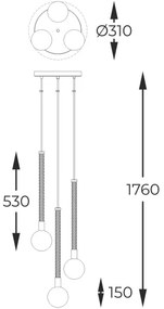 Zuma Line P0583-03B-2GHF - Csillár zsinóron MIDA 3xG9/6W/230V réz