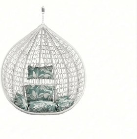 Fehér függő szék KOKON állvány nélkül, zöld-fehér párna