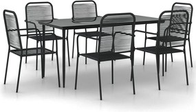 vidaXL 7 részes fekete pamut kötél és acél kerti étkezőgarnitúra