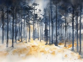 Vászonkép Canvas Akvarell Tájkép Erdő Fák Természet 100x75