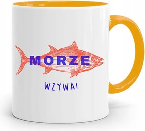 Sárga Bögre Horgász Tenger Hív Ajándék nyomtatott fényképpel