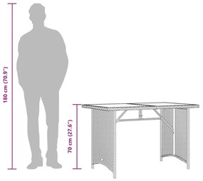 barna polyrattan üveglapos kerti asztal 110x68x70 cm