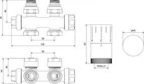 Mexen, Mexen G05 szett termosztatikus sarok/egyszerű, Duplex, DN50, fehér - W908-958-20