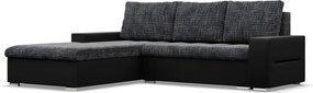 Toronto sarokkanapé, 2 ágyneműtartóval, fonott + műbőr, baloldali, szürke - fekete