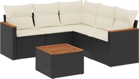 vidaXL 6 részes fekete polyrattan kerti ülőgarnitúra párnákkal