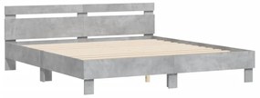 betonszürke szerelt fa ágykeret fejtámlával 200 x 200 cm
