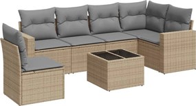 vidaXL 7 részes bézs polyrattan kerti ülőgarnitúra párnákkal