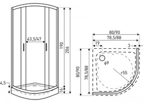 Madera 80x80x190 íves zuhanykabin tálca nélkül