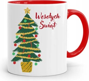 Piros Karácsonyi Bögre Mikulás Karácsonyfa Alá, fényképes nyomattal