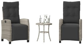 vidaXL 3 részes világosszürke polyrattan bisztrógarnitúra párnákkal