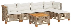 6 részes bézs polyrattan kerti ülőgarnitúra párnával