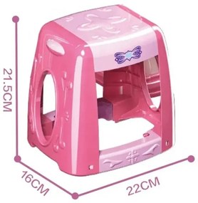 Sminkasztal lányoknak, szék és tükör, különböző kiegészítők, fények, zene, hercegnős matricák, fiók, rózsaszínű