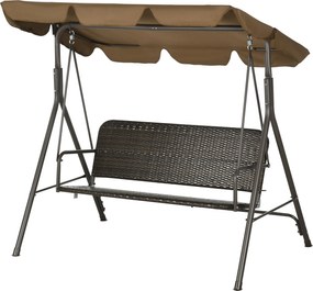 Outsunny 3-személyes Kültéri Kerti Hinta Állítható Napernyővel PE Rattan Üléssel és Karfákkal erkélyhez, teraszhoz, udvarhoz, teherbírás: 240 kg, 167x