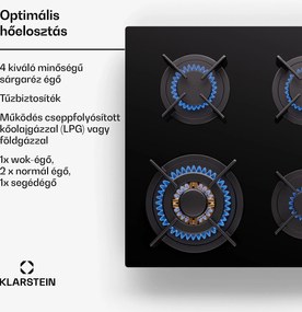 Klarstein Goldflame 4, gáz főzőlap, 4 égő