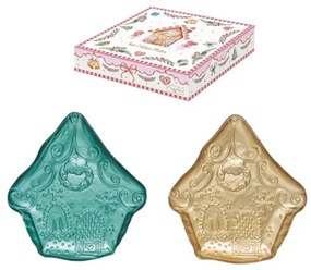 Karácsonyi Üvegtál szett 2 db-os mézeskalács házikó forma díszdobozban Sweet Christmas