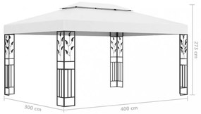 fehér dupla tetős pavilon LED fényfüzérrel 3 x 4 m