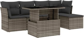vidaXL 6 részes szürke polyrattan kerti ülőgarnitúra párnákkal