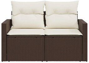 2 személyes barna polyrattan kerti kanapé párnával