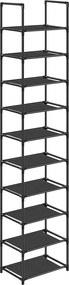 10 szintes cipőtartó, helytakarékos cipő polc 33 x 33 x 173 cm, fekete
