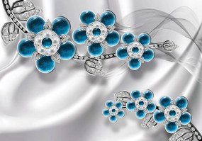 Tapéta Gyémánt Virágok Luxus Elegancia Kék Ezüst Ragyogás 208x146
