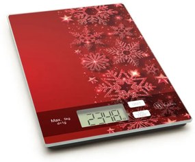 Karácsonyi mintás konyhai mérleg piros színben, 5 kg-os méréshatárral