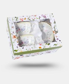 Virág mintás fehér porcelán csésze két személyes készlet Veroni Joana