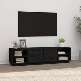 Fekete tömör fenyőfa tv-szekrény 156 x 40 x 40 cm