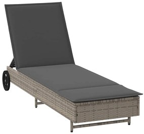 Szürke polyrattan napozóágy kerekekkel és párnával