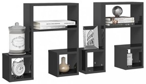 2 db magasfényű szürke szerelt fa fali polc 50 x 15 x 50 cm