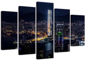 Gario Vászonkép Megvilágított felhőkarcoló - 5 részes Méret: 100 x 70 cm