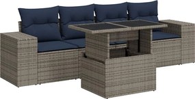 vidaXL 5 részes szürke polyrattan akácfa kerti ülőgarnitúra párnákkal
