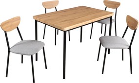 Étkezőgarnitúra 1+4, világos tölgy/szürke/fekete, MADIO