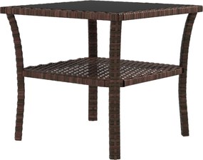 Outsunny Négyzetes Mesterséges Rattan Asztal 50x50x45 cm Üveg Felső Polccal és Acél Vázzal 30 kg Teherbírás Teraszra, Pavilonra Barna | Aosom