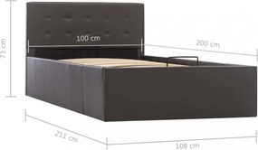 szürke műbőr ágykeret hidraulikus ágyneműtartóval 100 x 200 cm