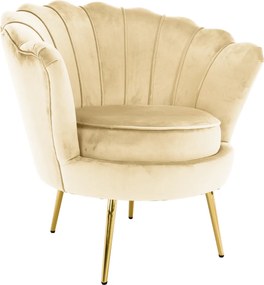 Art-deco stílusú fotel, bézs Velvet szövet/gold arany króm, NOBLEO