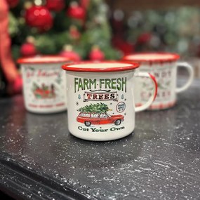 Bádog bögre autóval, karácsonyfával 11x11x10 cm