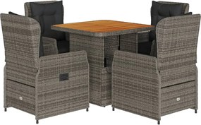 vidaXL 5 részes szürke polyrattan kerti étkezőgarnitúra párnával