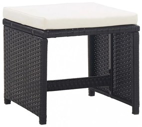 5-részes fekete polyrattan kültéri étkezőszett párnákkal