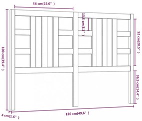 mézbarna tömör fenyőfa ágyfejtámla 126 x 4 x 100 cm