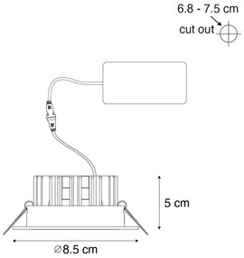 Beépített spotlámpa fekete 6,8 cm, LED-del 750 lm, szabályozható, IP23 - Gaius