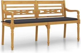 vidaXL tömör tíkfa Batavia pad antracitszürke párnával 150 cm