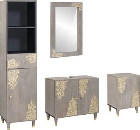 vidaXL Fürdőszobai Szekrény Szett fiókkal 4 pcs Szürke Tömör Mangófát