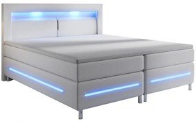 Rugós ágy Norfolk 180 x 200 cm fehér - LED sávokkal és rugós matraccal