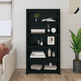 fekete tömör fenyőfa könyvszekrény 80x35x154 cm
