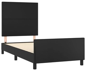 fekete műbőr ágykeret fejtámlával 90x190 cm