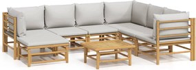 vidaXL 8 részes bambusz kerti ülőgarnitúra világosszürke párnákkal