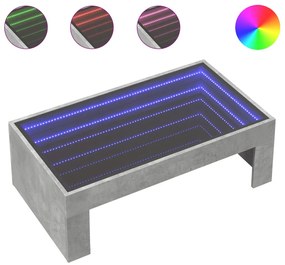 Betonszürke végtelen hatású LED-es dohányzóasztal 90x50x30 cm